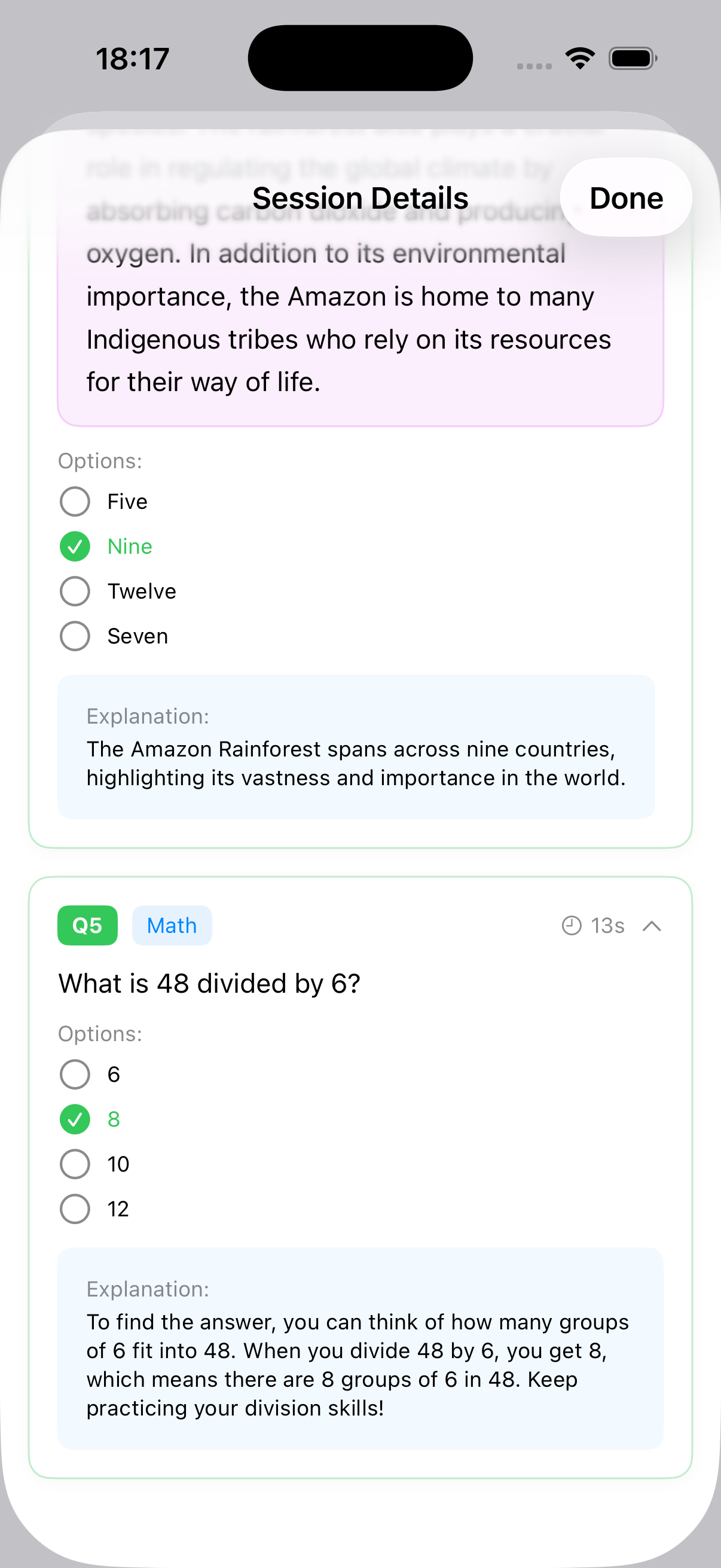 Detailed question review with explanations