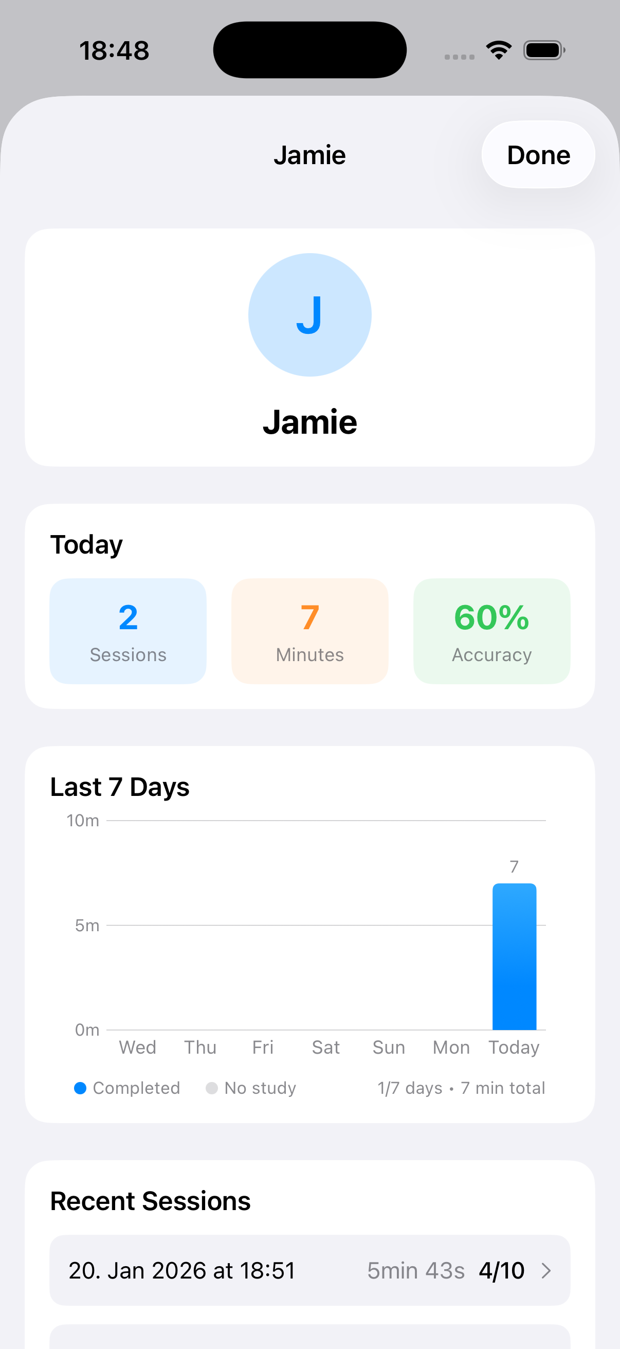 Child profile with progress tracking