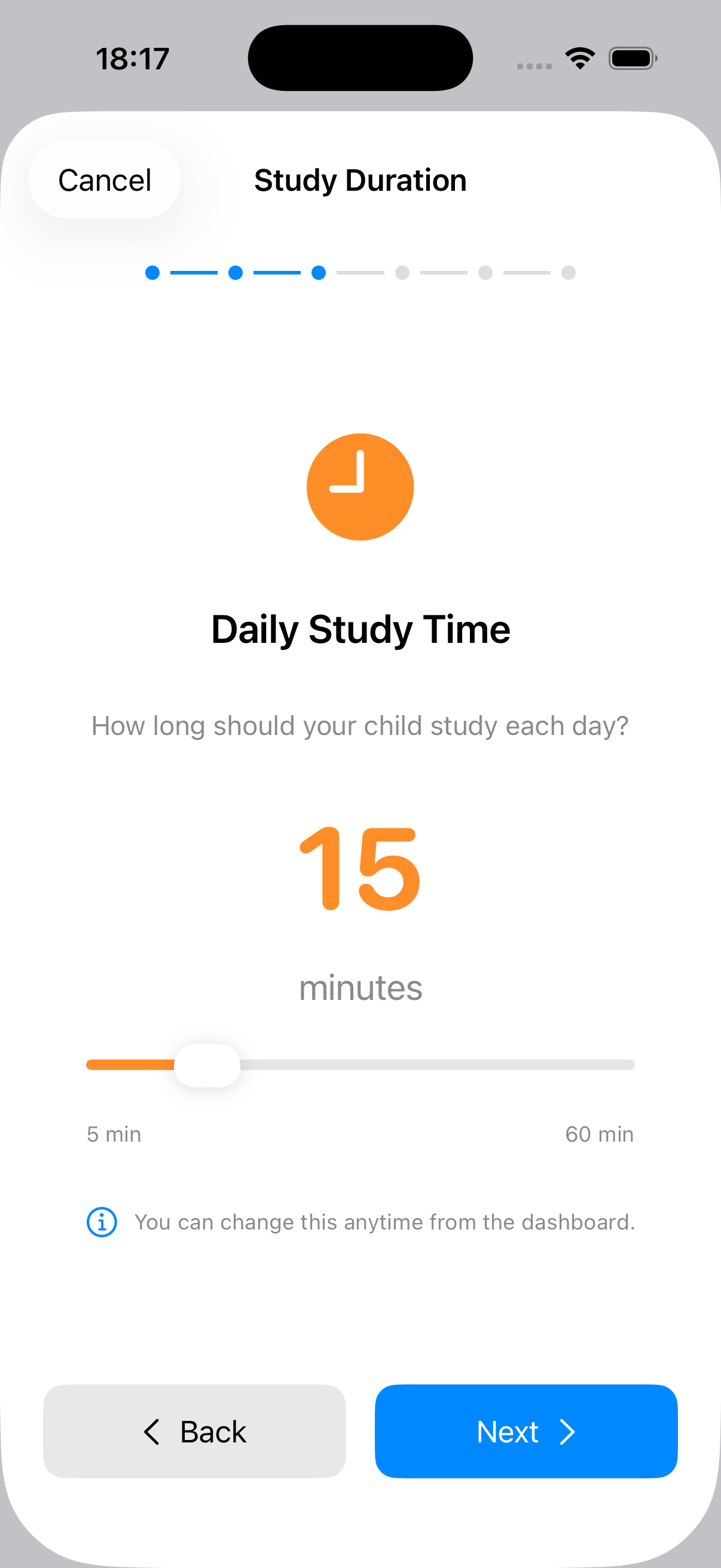 Daily study time configuration